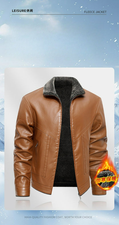 2025 veluokldly Leather Jacket Man Winter Motocross Windproof Warm PU Leather Coat chaqueta Male Trendy Motorcycle Fleece Coats