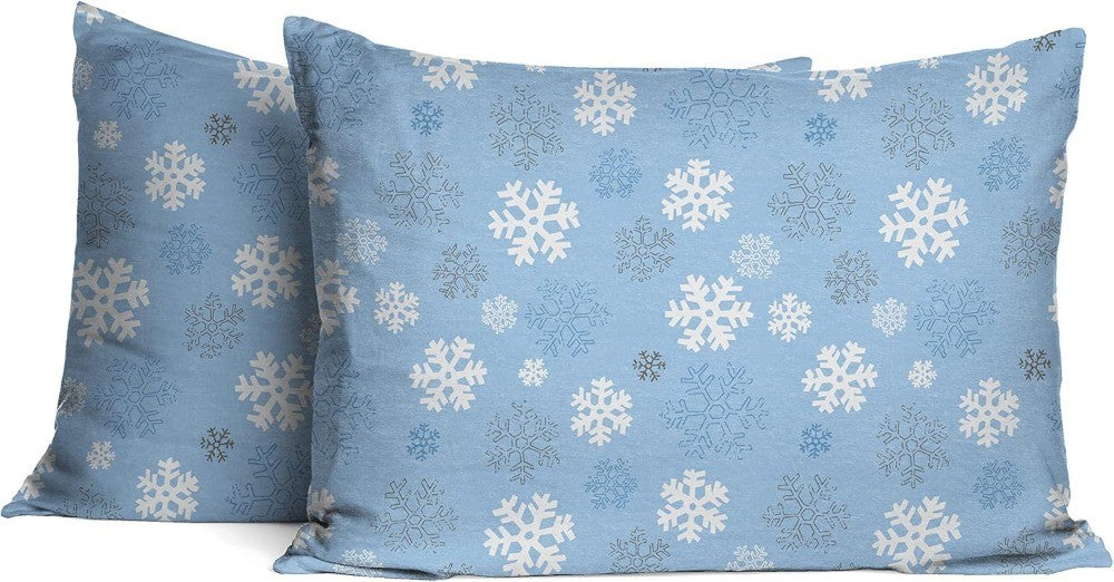 Heavy Weight Flannel Sheet Set 100% Cotton Snow Flakes Print Cal King Size Deep Pocket