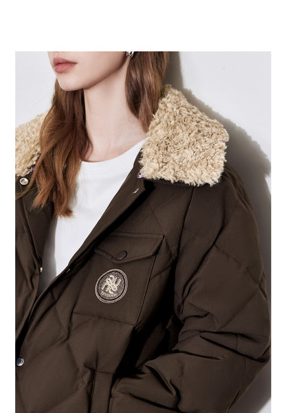 TOYOUTH Womens Down Coat 2024 Winter New Fur Collar Single Breasted Button Medium Thick Long Coat