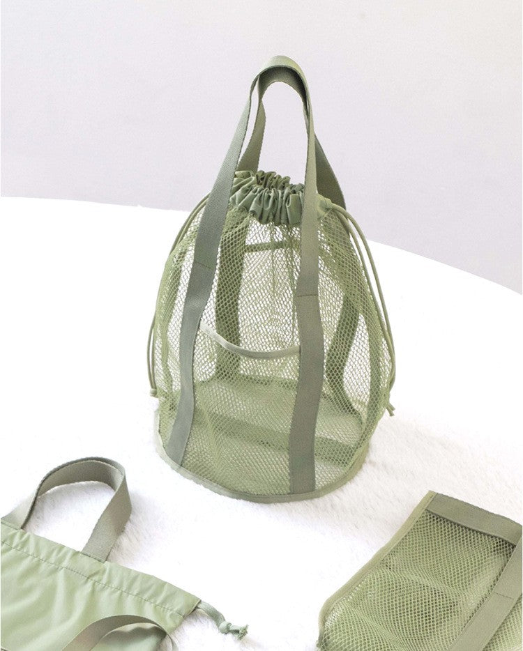 Travel Large Capacity Mesh Nylon Cosmetic Bag Organizer Foldable Casual Mesh Drawstring Bags Rope Bundle Pocket Swim Washing Bag