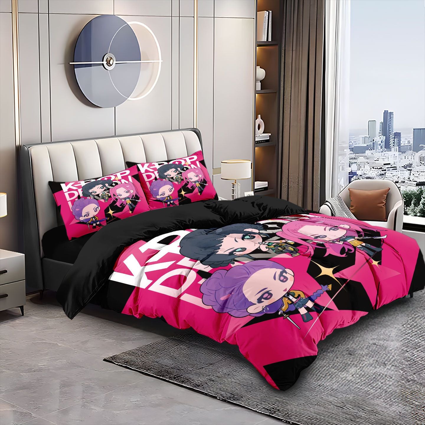 Kpop Demon Hunters Huntrix Bedding Set - Single to King Size, Anime Print Duvet Cover Sets for Adult Bedrooms