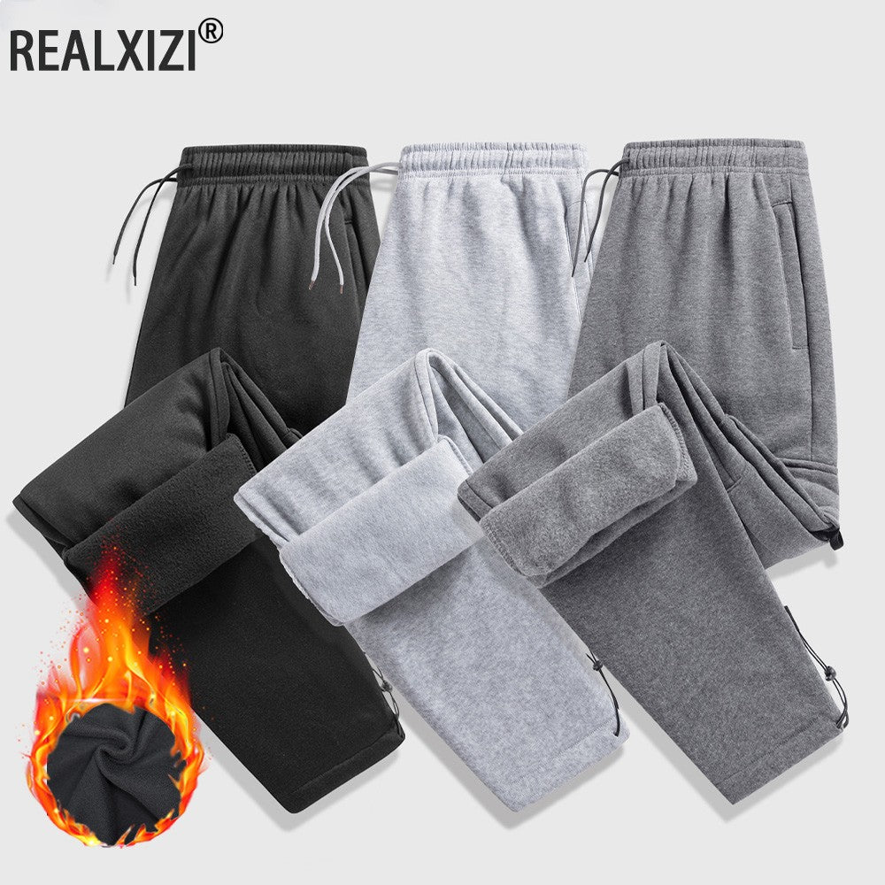 Men's Fleece Lined Casual Sports Long Pants Workwear Drawstring Jogging Pants Casual Multi Pockets Baggy Pants Men's Sweatpant
