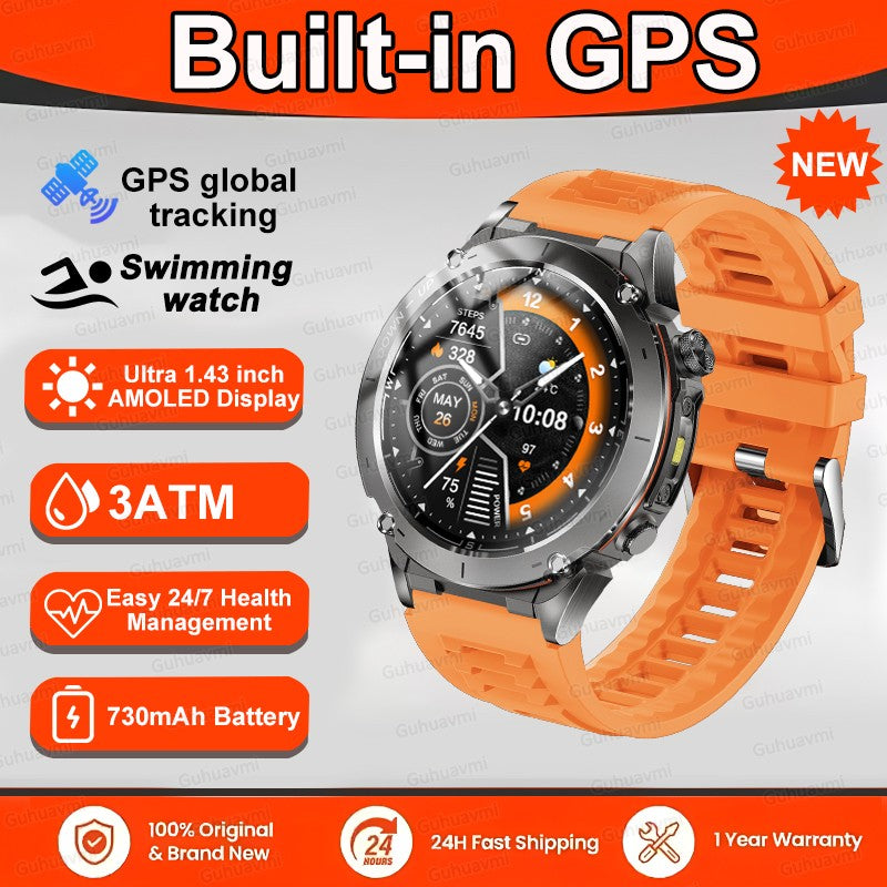 Novo T-Rex 3 GPS Smart Watch AMOLED de 1,43" à prova d'água 10ATM GNSS de banda dupla integrado Bússola Militar Esportivo Smartwatch Pulseira Masculina