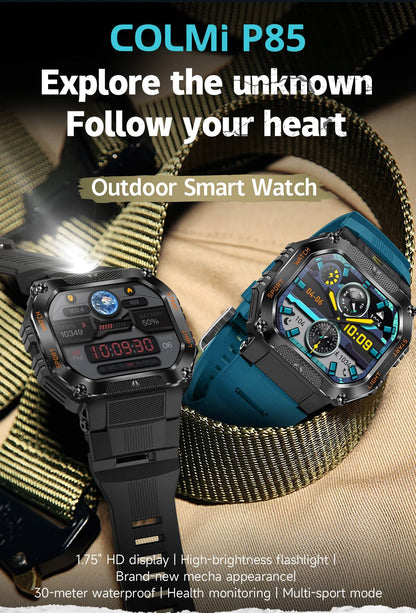 2025 COLMI P85 Smart Watch Men Bluetooth Call Outdoor Rugged Smartwatch 3ATM IP68 Waterproof Flashlight Sports Fitness Watches