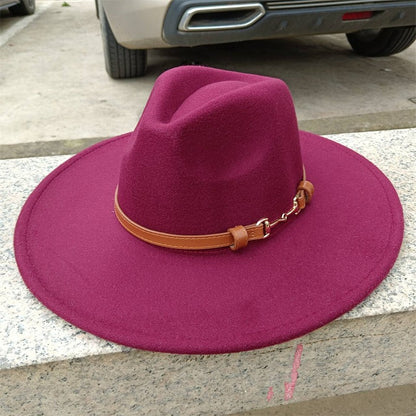 Chapéu Fedora de feltro liso com coroa em formato de gota para homens e mulheres novo cinto de couro Chapéu Panamá ????? ???????