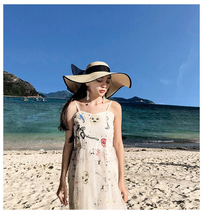Women Summer Beach Travel Straw Hat Korean Seaside Big Hat Brim Sunblock Sunshade Holiday Foldable Fashion Big Cool Hat