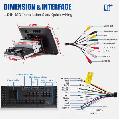 Rádio Estéreo de Carro com Tela Sensível ao Toque Rotativa de Alta Qualidade de 10,1 polegadas Android 13 2+64G 1 DIN GPS Navi BT FM RDS WIFI USB EQ SWC com Microfone