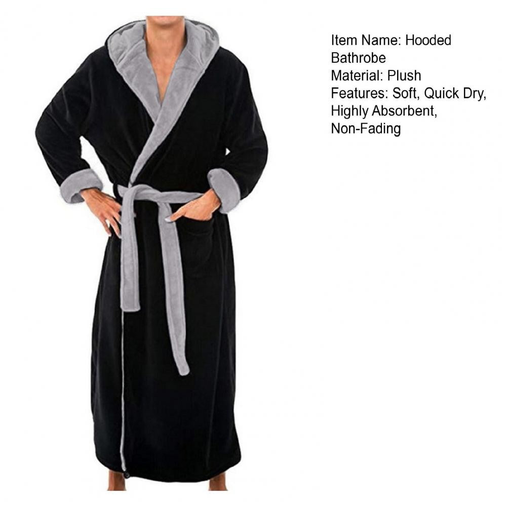 Men Hooded Bathrobe Kimono Soft Fluffy Water Absorbent  Hooded Fleece Bathrobe Shower Wrap Extra Large Bathrobe Sleepwear Lounge