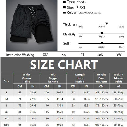 Men's Double Layer Fitness Shorts Drawstring Mesh Lining Elastic Waist Breathable Quick Dry to Beach Pool Summer Male