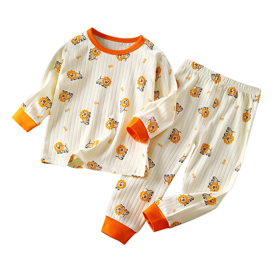 Kids Casual Autumn Long Sleeve Pajamas Set Boys and Girls Cartoon Print Home Wear Comfortable Soft Fabric Sleepwear