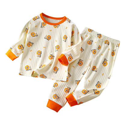 Kids Casual Autumn Long Sleeve Pajamas Set Boys and Girls Cartoon Print Home Wear Comfortable Soft Fabric Sleepwear