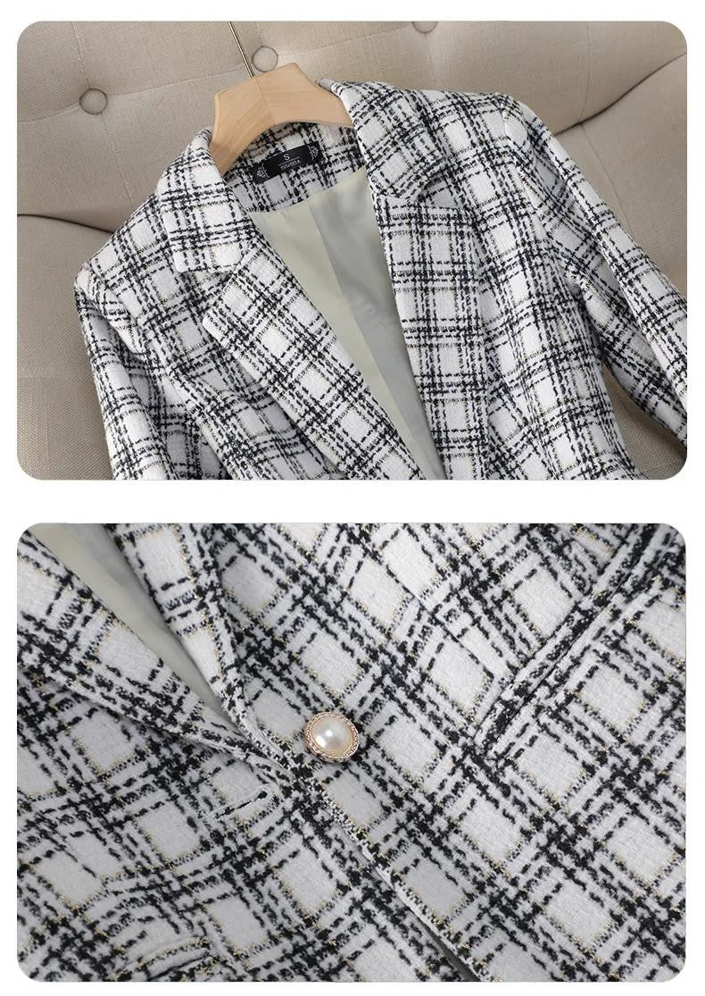Woolen Plaid Small Suit Jacket for Women in Spring and Autumn 2025 New Short Style Korean Version Plus Size Retro Women's Suit