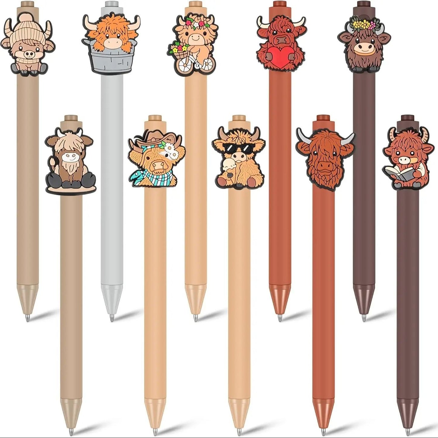 10 Pcs Cute Highland Cow Printed Pens Highland Cow Pen Set School Home Office Stationery Valentine Gift Accessories