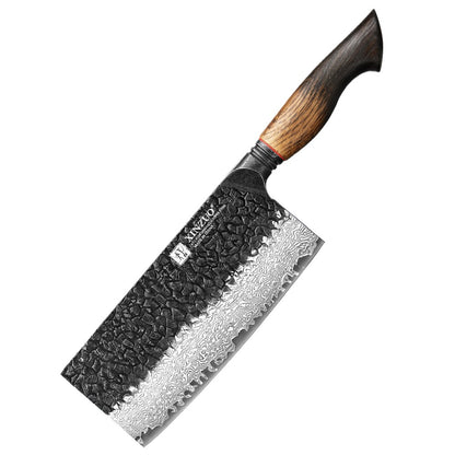 XINZUO 1-6-Piece Damascus Knife Set 67-Layer Steel White Oak Red G10 Handles Paring Utility Cleaver Santoku Bread Knife