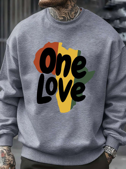 One Love African Continent Prints Sweatshirt Men Crewneck Clothes Autumn Fleece Pullover Oversized Multicolor Streetwear Unisex