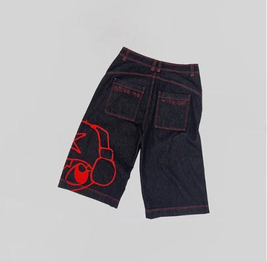 High Quality Street Y2K Retro Denim Shorts Shinjuku Hip Hop Pocket Loose Denim Shorts For Men and Women In Summer Gothic Shorts