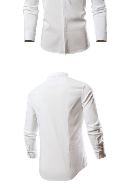 Black Mens Embroidered Long Sleeve Shirt, Black Single Breasted Lapel Casual Shirts, Asian Size M-6XL