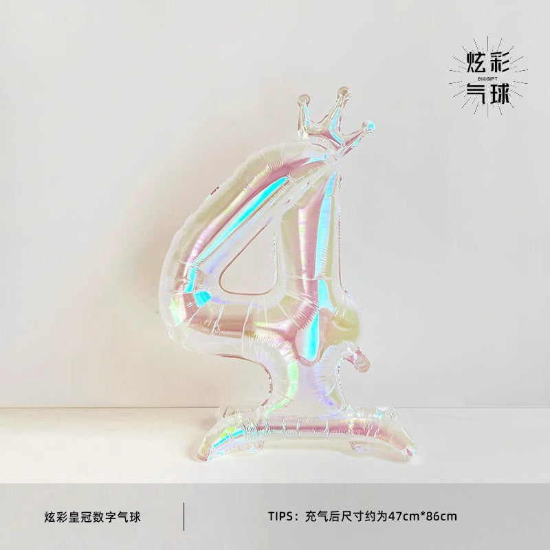 32Inch Transparent Colorful Crown Digital Aluminum Film Balloon with Base Happy Birthday Party Decor Kids Adults Baby Showers