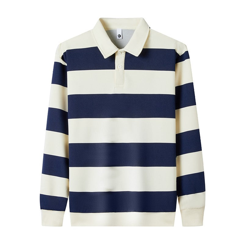 2025 Men's New Striped Long Sleeved Polo Shirt Casual Fashion Autumn Winter Versatile Top