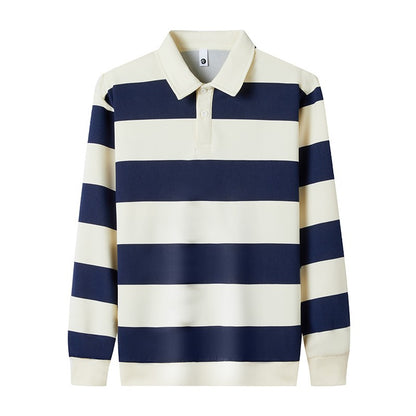 2025 Men's New Striped Long Sleeved Polo Shirt Casual Fashion Autumn Winter Versatile Top