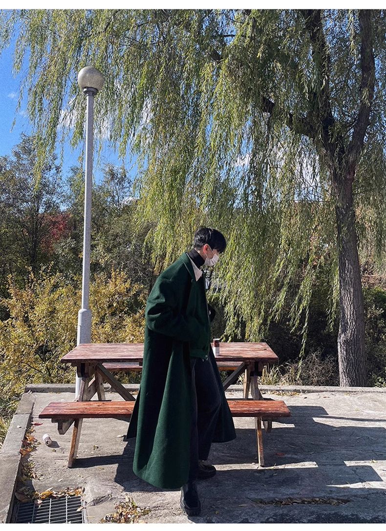 Mauroicardi Autumn Winter Long Warm Oversized Soft Dark Green Black Woolen Coat Men Loose Casual Korean Wool Blends Overcoat