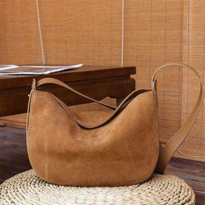Burminsa Suede Genuine Leather Hobo Shoulder Bags For Women 2025 Luxury Designer Crescent Crossbody Purses Work Ladies Handbags