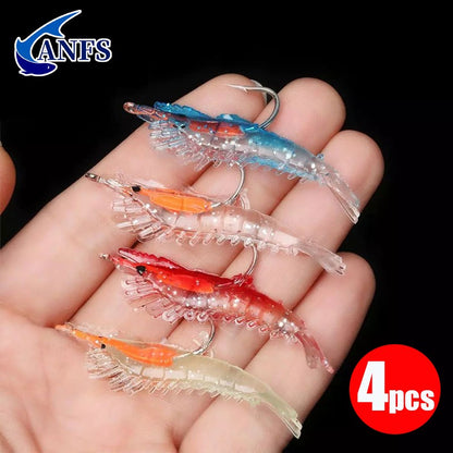 4 unidades Iscas de Camarão Artificiais Realistas Macias com Anzóis Afiados para Pesca em Água Doce e Salgada