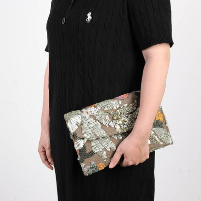 Straw Bag Evening Clutch Sequin Envelope Package Embroidered Handbag for Wedding Vacation Travel