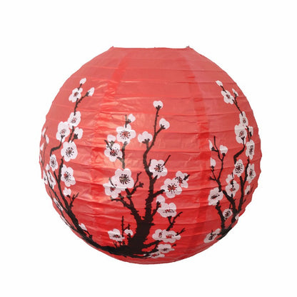 30CM Japanese Style Wedding Birthday Party Decoration Mid Autumn Festival Handheld Lantern Printed Flower Round Chinese Lantern