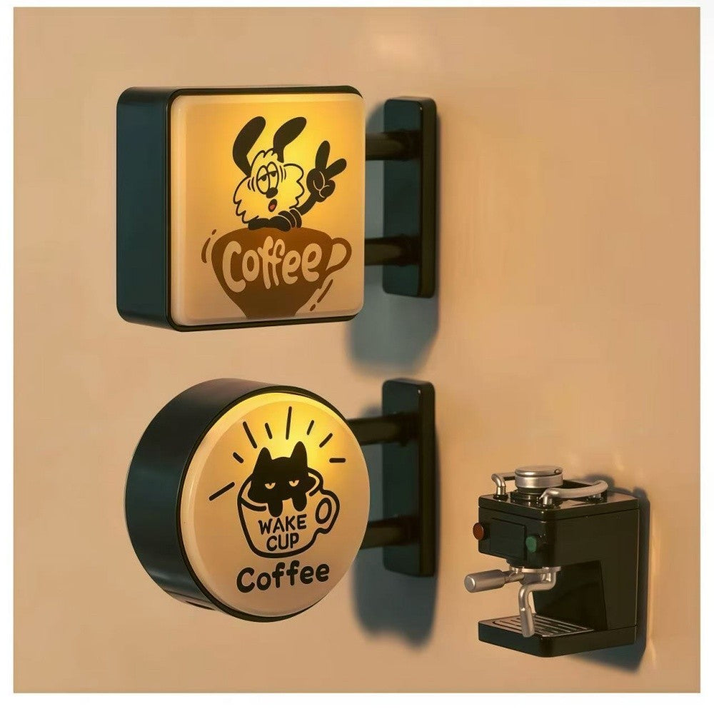 Retro Coffee Corner Creative Atmosphere Light Sign Fridge Magnet Magnetic Home Miniature Pegboard Coffee Shop Glowing Decoration