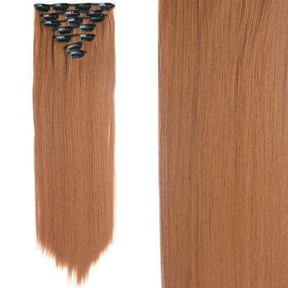 7 peças/conjunto de aplique de cabelo com 16 grampos, preto, longo e liso, cabelo natural, aplique de cabelo ombre, fibra resistente ao calor para penteado feminino