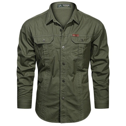2024 Men's Solid Cotton Military Shirts Long Sleeve Multi-pocket Cargo Tactical Shirt Male Casual Lapel Blouses Camisa Masculina