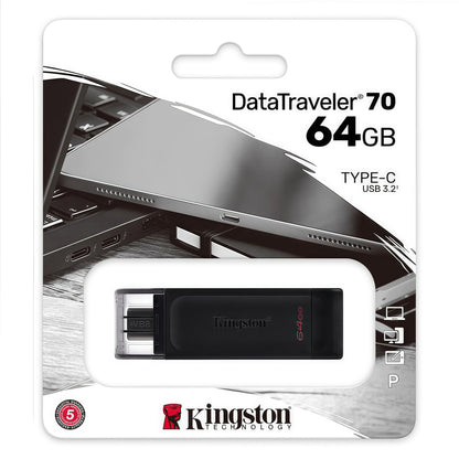 Unidade flash USB 3.2 Gen1 Tipo C de alta capacidade Kingston, preta, compatível com Android, Apple, carro, celulares e PC
