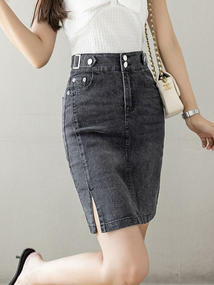 Autumn 2025 Plus Size Skirt For Women High Waist Large Size Slit Black Or Blue Jeans Skirts Korean Fashion Slim Jupe Femme