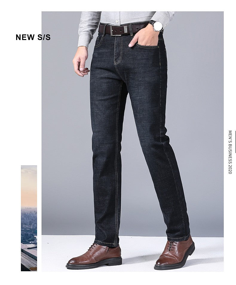 Calças Masculinas Jeans Retas Macias 2025 Outono Clássico Negócios Preto Motoqueiro Jeans Macacão Masculino Pantalone Hombre Mannen Homme
