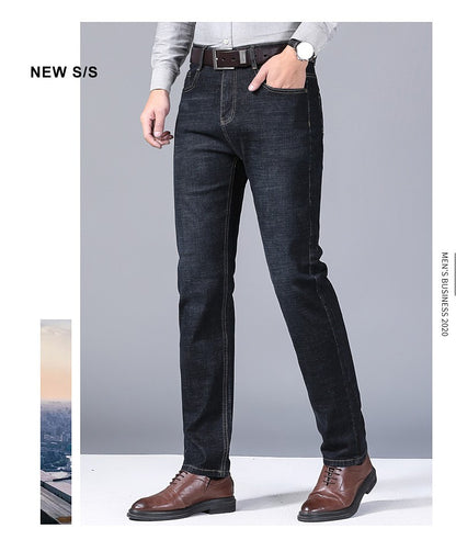 Calças Masculinas Jeans Retas Macias 2025 Outono Clássico Negócios Preto Motoqueiro Jeans Macacão Masculino Pantalone Hombre Mannen Homme