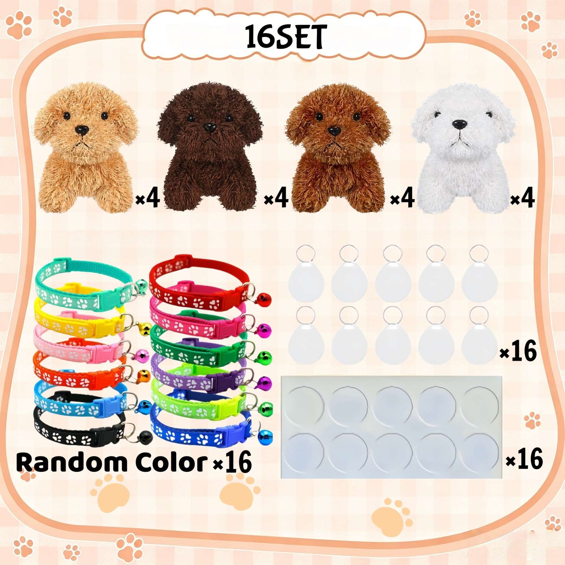 8-24Set Adopt a Puppy Party Favors Teddy Dog Bulk Adjustable Dog Collars with ID Card for Kids Toys Graduation Birthday Gifts