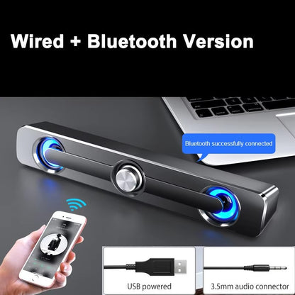 Salange PC Sound Bar Bluetooth USB Wired Speakers Bar Stereo Speaker for Projector PC Laptop Phone Computer 3.5mm Aux Speaker