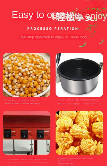 220V Commercial Popcorn Maker Machine, Large Capacity, Quick Heating, for Business Events and Parties