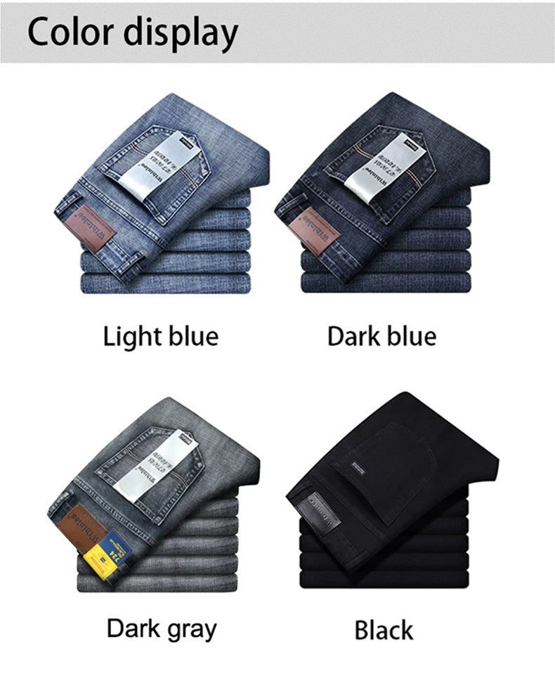 Wthinlee Calça Jeans Masculina Nova, Casual, Reta, Elástica, Moda Clássica, Azul, Preta, Trabalho, Calças Jeans Masculinas de Marca