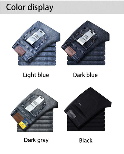 Wthinlee Calça Jeans Masculina Nova, Casual, Reta, Elástica, Moda Clássica, Azul, Preta, Trabalho, Calças Jeans Masculinas de Marca
