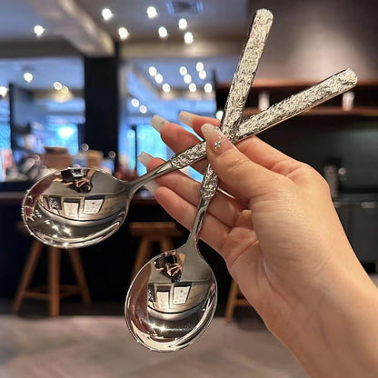 Glacier patterned stainless steel hammer patterned spoon, long handled household dining fork set dinner sets faqueiro