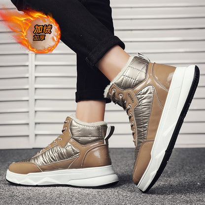 Trendy Silver Winter Boots Man High top Sneakers Outdoor Warm Plush Men's Snow Boots Platform Furry Ankle Boots Men Casual Boot