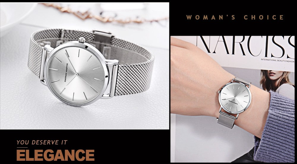 Hannah Martin Women Watch Japan Quartz Movement Simple Waterproof Rose Gold Stainless Steel Mesh Ladies watch relogio feminino