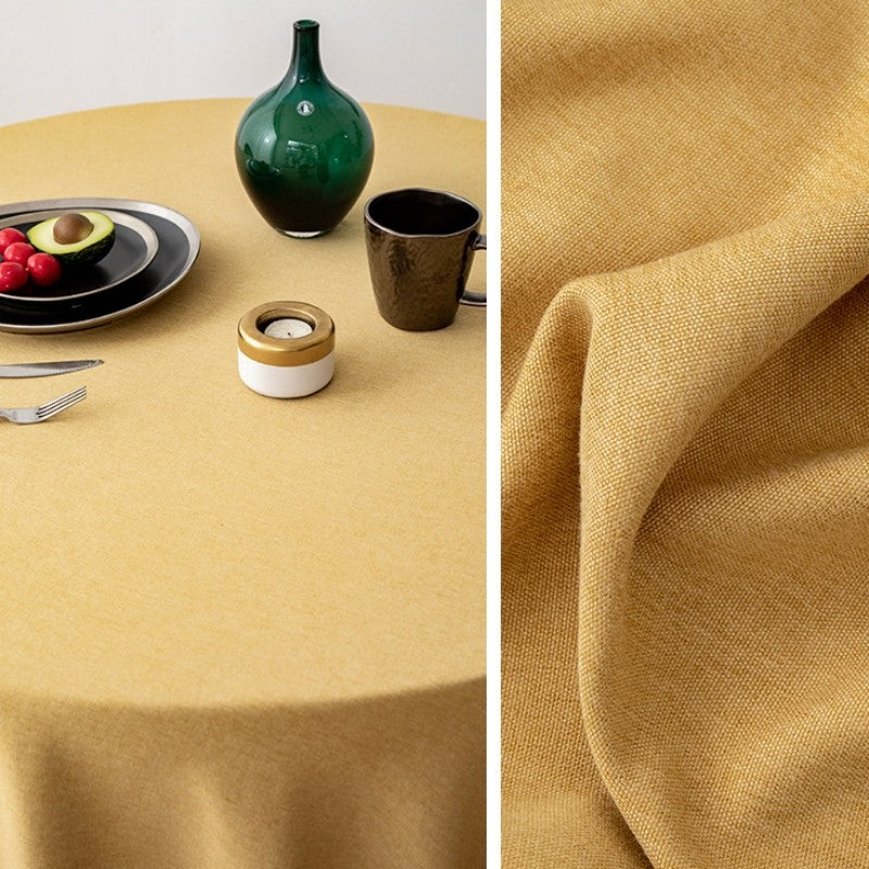 Large Round Tablecloth Solid Color Cotton Linen Waterproof Table Cloth Oil-Proof Table Cover for Kitchen Garden Restaurant