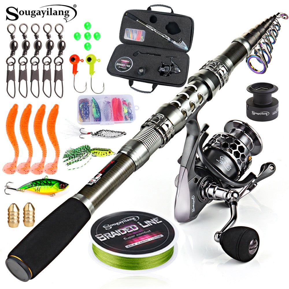 Kit Vara de Pesca Telescópica Sougayilang 1.8-2.7m e Carretilha de Pesca com Carretel de Alumínio de Alta Velocidade 5.1:1 com Linha de Pesca e Bolsa para Iscas