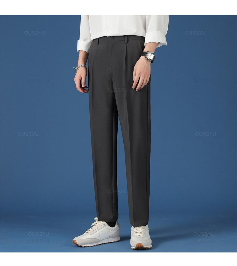 Spring Summer New Smooth Pendulous Suit Pants Men Business Long Trousers Korean Formal Ankle Length Pant Male Plus Size 40