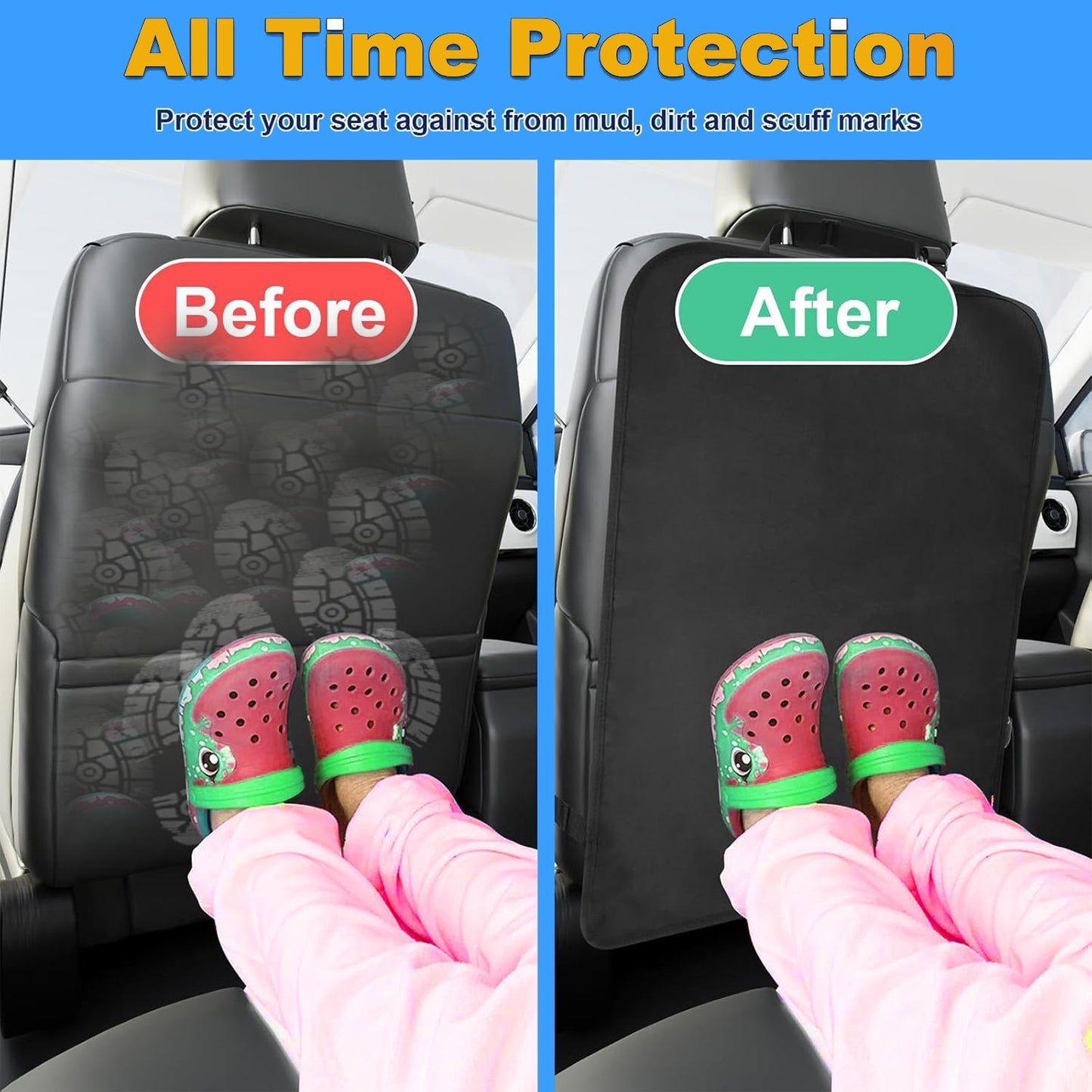 2 Pack Auto Seat Back Kick Protectors, Large Kick Mats for Car, Automotive Car Back Seat Cover Protect from Dirt, Mud, Stains, S