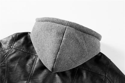 Autumn and Winter Women's Motorcycle Leather Jacket Short Hooded Detachable Hood Jacket Slim Fit Plus Suede Leather Jacket Women