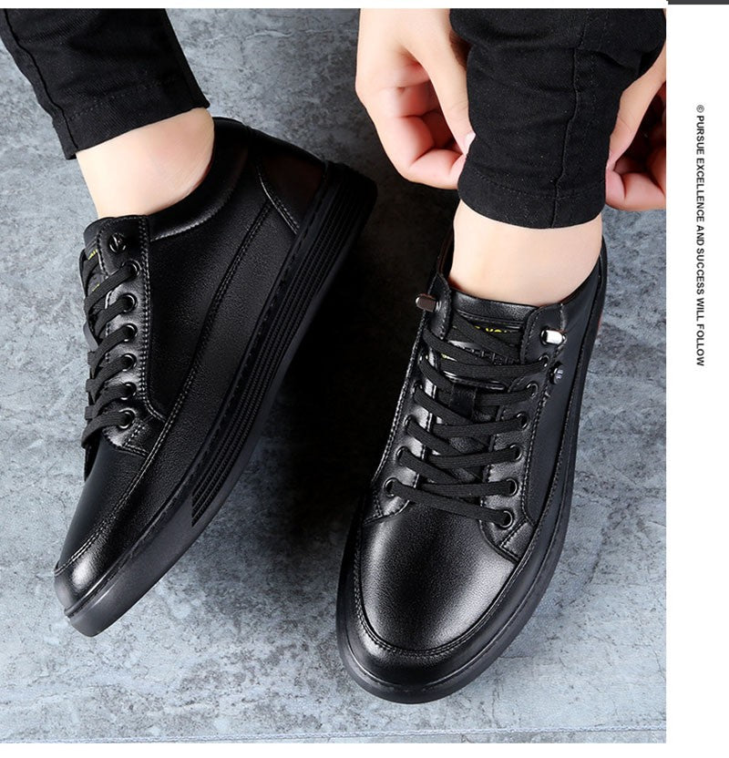 Spring Autumn Genuine Leather Shoes Men Footwear Soft Cowhide Casual Flat Brand Pure Black